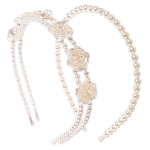 CIYODO 2 Stück Perlen Haarreif Damen Breites Dekoratives Haarband Elegant zum Waschen Styling Party und Alltag Vielseitiger Haarschmuck für Frauen und Mädchen von CIYODO