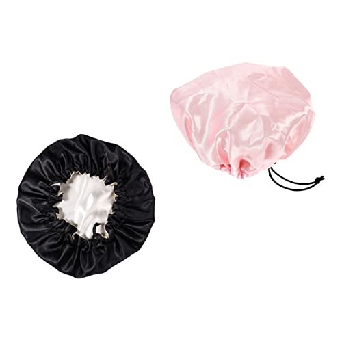 CIYODO 2 Stück Praktische Schlafhaube aus Doppellagigem Satin Elastisch Verstellbar Haarschützende Mütze für Geschmeidiges Haar als Haarpflegehaube für Mädchen Schwarz von CIYODO