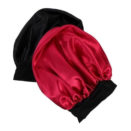 CIYODO 2 Stück Satin Haube Elastisch Haarschutz Nacht Schlafhaube Damen Chemo Kopfbedeckung Dusche Bonnet Praktische Weiche Kante Schwarz von CIYODO