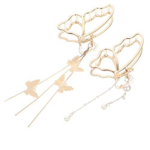 CIYODO 2 Stück Schmetterling Haarklammer Perlen Quasten Haarkralle Metall Haarspangen für Frauen Mädchen Modische Haarschmuck Alltag Party Frisuren von CIYODO