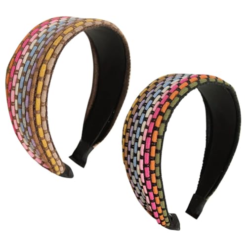 CIYODO 2 Stück Teiliges Breites Stirnband für Damen und Mädchen Modische Bestickte Haarbänder in Regenbogenfarben und Schwarz Dekorativer Haarschmuck für Alltag und Make up Einfaches von CIYODO