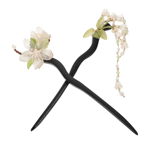 CIYODO 2 Stück Teiliges Chinesischer Vintage-holz-haarstäbe mit Weißem Lilienblüten-design Handgefertigte Traditionelle Haarnadeln für Frauen und Mädchen Stilvolle Haarschmuck-accessoires von CIYODO