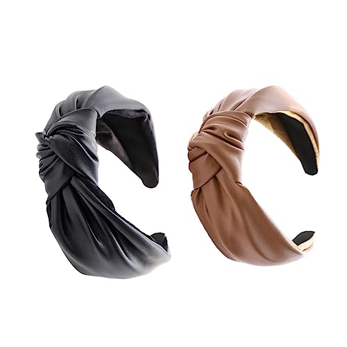 CIYODO 2 Stück Teiliges Damen PU Leder Haarband Weiche Multifunktionale Stirnbänder mit Knoten Leichtes Hautfreundliches Haarschmuck Accessoire für Sport Spa Yoga und Make Up von CIYODO