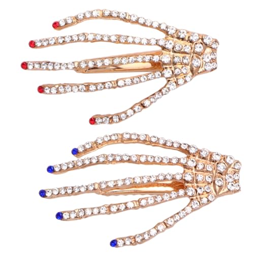 CIYODO 2 Stück Teiliges Halloween Haarschmuck Claw Hair Clip mit Skelett Hand Design in Rot und Blau Modische Haarklammern für Damen und Mädchen Auffällige Dekoration für Kostümpartys und von CIYODO