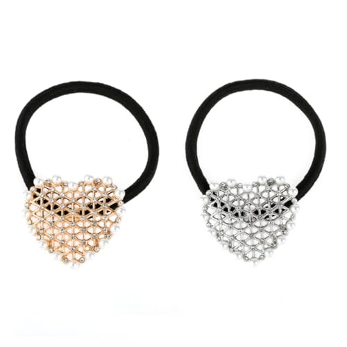 CIYODO 2 Stück Teiliges Perlen haarbänder Herzform aus Metalllegierung Modische Haargummis für Damen und Mädchen Geeignet für Dickes und Dünnes Haar für Party Alltag und Festtagsdeko von CIYODO
