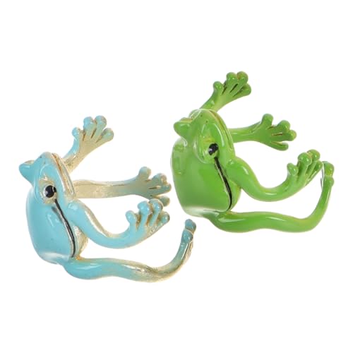 CIYODO 2 Stück Verstellbare Froschringe für Frauen Niedliche Tier Ringe Lustige Offene Ringe Grün und Blau Einzigartiges Design für Freundinnen und Mädchen von CIYODO