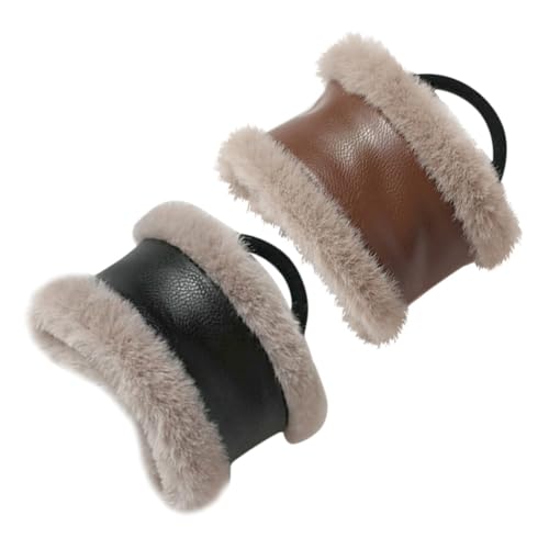 CIYODO 2 Stück Vintage PU Leder Haargummi Flauschiger Ponytail Cuff Elastische Haarringe für Damen Robust nicht Ausbleichend Geeignet für Dickes und Dünnes Haar Vielseitig für Alltag und von CIYODO