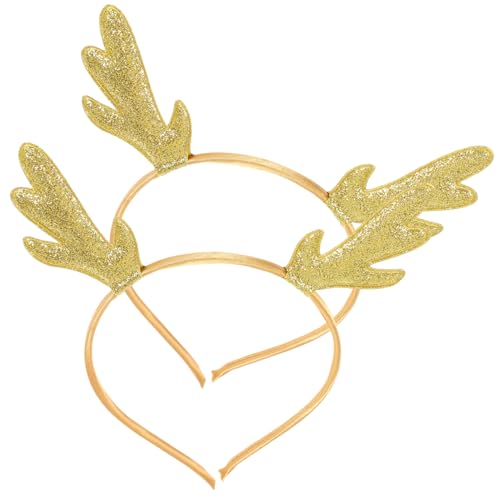 CIYODO 2 Stück Weihnachts Haarband Rentier Geweih Stirnbänder mit Goldenen Pailletten und Weißem Band Festlicher Haarschmuck für Mädchen Weihnachtsfeier Kostüm Zubehör von CIYODO