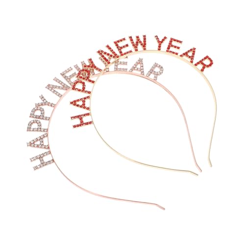 CIYODO 2 Stücke Happy Year Strass Haarreif Teiliges Rotes und Roségoldfarbenes Party Haarband Leichtes Stilvolles Haarschmuck Accessoire für Damen Silvester Festtagsstirnband von CIYODO