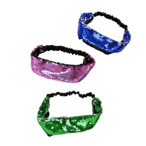 CIYODO 3 STÜCKE Modische Haarbänder mit Wende pailletten Elastisch Leichte Haarschmuck accessoires für Frauen und Mädchen für Partys und Alltag in Rosé Blau Grün von CIYODO