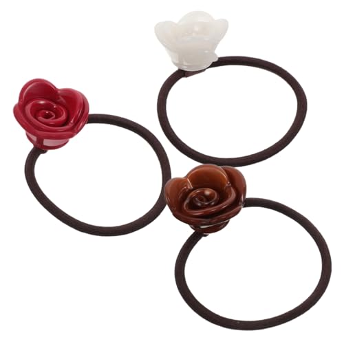 CIYODO 3 Stück Charm Elastizitäts Rose Brauthalter Pferdeschwanz Frisur Party – Dehnbare Elastische Blumenbänder Beschädigte Bänder/Seil Hawaii Oder Damen Accessoire von CIYODO