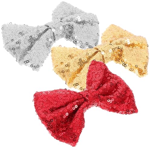 CIYODO 3 Stück Glitzernde Haarschleifen mit Pailletten Haarklammern für Mädchen Bühnenauftritte und Festliche Anlässe Mädchen Haarschmuck in Rot Gold Silber von CIYODO