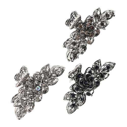 CIYODO 3 Stück Große Retro Haarklammer Metall Blumen Krallenclip mit Funkelnden Strasssteinen für Dickes Haar Damen Mädchen Starker Griff Bequemes Styling von CIYODO
