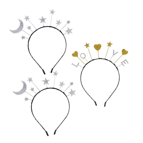 CIYODO 3 Stück Teiliges Glitter Stirnband mit Mond Stern und Herz aus Langlebiger Legierung Kreativer Haarschmuck für Damen für Festivals Partys und Festliche Anlässe von CIYODO