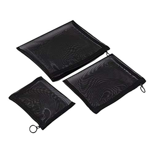 CIYODO 3 Stück Teiliges Schwarzes Mesh Kosmetiktaschen Leichter Reise Organizer mit Geräumigen Fächern für Make Up Toilettenartikel und Kleine Reiseutensilien Vielseitige von CIYODO