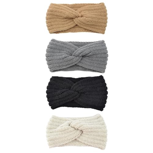 CIYODO 4 STÜCKE Handgestricktes Wolliges Haarband mit Breiter Kante und Knoten Weiches Stirnband für Damen Warmes Hautfreundliches Winter accessoire zum Ohrenschutz und Modischen von CIYODO
