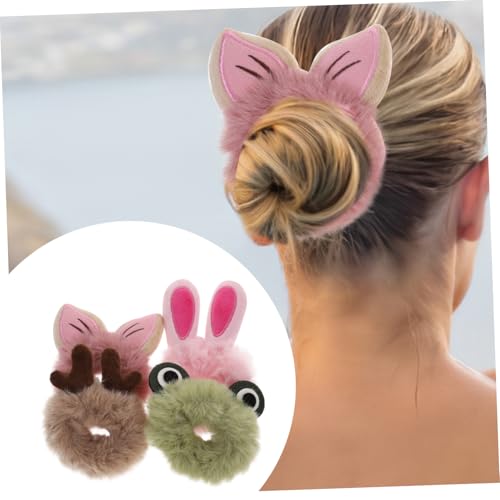 CIYODO 4 Stück Fluffige Haargummis für Mädchen Cartoon Haarschmuck mit Elastischem Design Geeignet für Mittleres Dickes Haar Modische Ponytail halter für Alltag Party und Schule von CIYODO