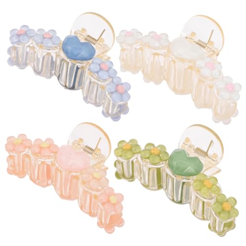 CIYODO 4 Stück Haarspangen Herz Blumen Design Rutschfeste Haarklammern aus Strapazierfähigem Resin Komfortable Form für Feste Fixierung zum Styling und Alltag für Damen Mädchen von CIYODO
