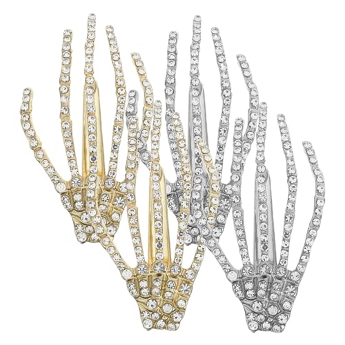 CIYODO 4 Stück Halloween Haarklammer Teiliges mit Strasssteinen Legierung Entenschnabel Haarklammern Skelett Hand Design Robuste Haarspangen für Frauen für Halloween Party und Cosplay von CIYODO