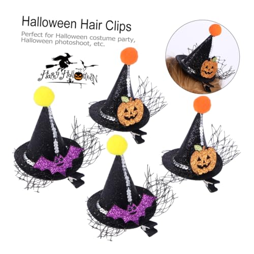 CIYODO 4 Stück Spitze Haarspangen mit Hexenhut Design für Mädchen und Damen Modische Haarklammern Vielseitiger Haarschmuck für Halloween Geburtstage und Partys Zufällige Styles von CIYODO