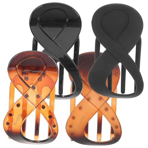 CIYODO 4 Stück Teiliges Französische Flache Haarspangen für Damen Langlebige Haarklammern in Glänzendem und Mattem Schwarz und Bernstein Stabile Styling accessoires für zartes Haar von CIYODO