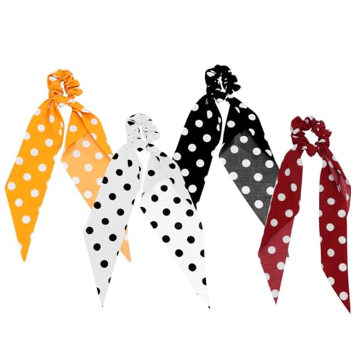 CIYODO 4 Stück Teiliges Haargummi Schleifenband Elastische Haarbänder mit Punkten Langes Haarband für Damen Dehnbar und Stilvoll Geeignet für Alltag Party und Festtage Zufällige Farbe von CIYODO