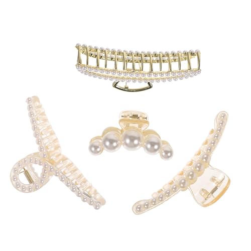 CIYODO 4 Stück Teiliges Haarklammern für Dickes Haar Langlebige Pp clips mit Künstlichen Perlen Große Praktische Haarkralle für Mädchen und Frauen Stabiler Haarschmuck für Eleganten Look von CIYODO