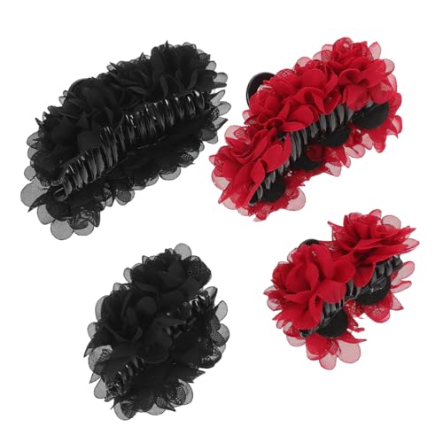 CIYODO 4 Stück Teiliges Haarklammern in Schwarz und Rot Rutschfeste Blütenhaarspangen für Damen Komfortable Haarschmuck-accessoires für Dutt Chignon und Halboffene Frisuren von CIYODO