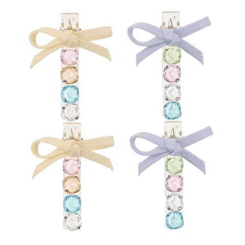 CIYODO 4 Stück Teiliges Haarspangen für Damen mit Farbenfrohen Kristallherzen Mini-schleifen Rutschfestem Entenmaul-design für Alltag Party und Valentinstag Frisuren von CIYODO