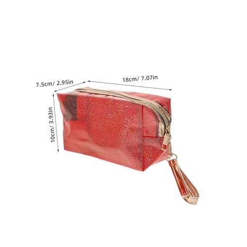 CIYODO 4 Stück Teiliges Holografisches Kosmetikset Transparente Reise kulturtasche mit Metallreißverschluss Geräumige Make up Organizer für Damen Modische Aufbewahrungstaschen in Rot von CIYODO