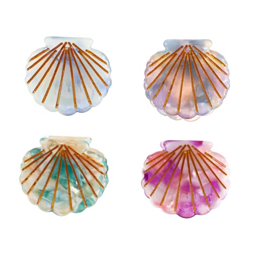 CIYODO 4 Stück Teiliges Kleine Muschel haarspangen Bunte Mini Haarklammern für Damen Mädchen Fester Griff mit Stilvollem Design Geeignet für Alltag und Verschiedene Frisuren von CIYODO