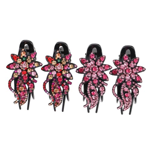 CIYODO 4 Stück Teiliges Ponytail Haarklammern aus Robuste Haarclips mit Strass blumen design Rutschfeste Haarklammern für Dickes Haar Stilvolle Haarschmuck clips für Damen und Mädchen von CIYODO