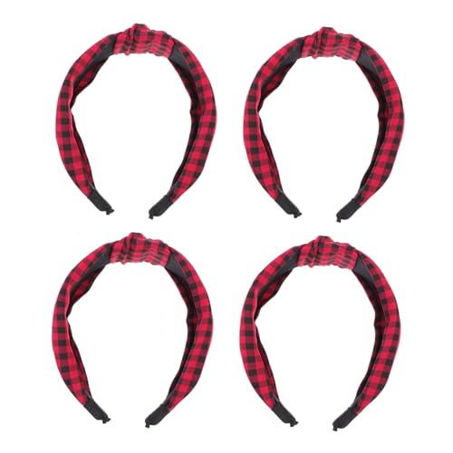 CIYODO 4 Stück Teiliges Rotes Stirnband mit Knoten Breites Kariertes Haarband für Damen Leichtes Komfortables Sport Make up Haarreifen Vielseitiges Modisches Haarschmuck accessoire von CIYODO