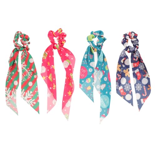 CIYODO 4 Stück Teiliges Weihnachts Haargummi mit Festlichem Muster Elastisches Haarband für Damen Dehnbar und Langlebig Haarschmuck Accessoires für Weihnachten und Alltag von CIYODO