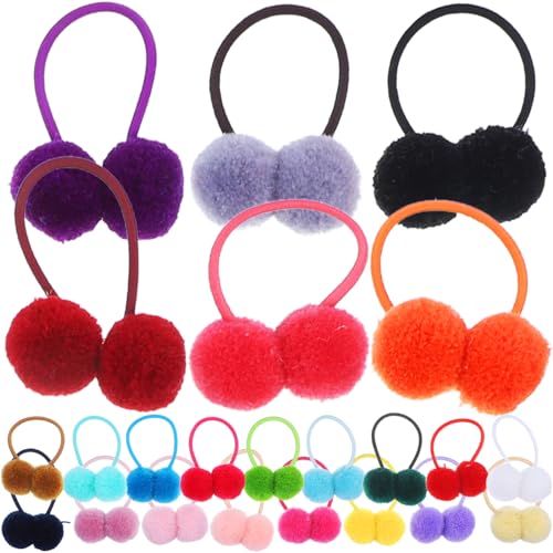 CIYODO 48 Stck Teiliges Pom Pom Haargummi für Mädchen Elastische Bunte Haarbänder mit Flauschigen Bommel Weiche Ponytail Halter für Bequem und Langlebig für Alltag Party und von CIYODO
