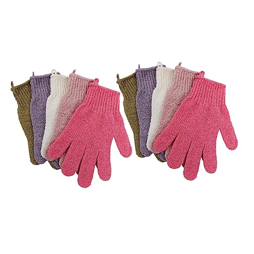 CIYODO 5 Paare Peelinghandschuhe Doppelseitig Verdickt Waschhandschuhe für Dusche und Bad Dehnbar Einheitsgröße für Damen Herren und Maschinenwaschbar Schnelltrocknend Tragbar von CIYODO