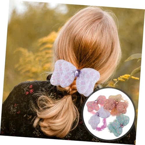 CIYODO 5 Stück Teiliges Haargummi Mädchen Doppellagige Gepolsterte Glitzerschleifen aus Netzstoff Elastische Haargummis für Pferdeschwanz und Dutt Bunte Haarbänder für Frauen von CIYODO