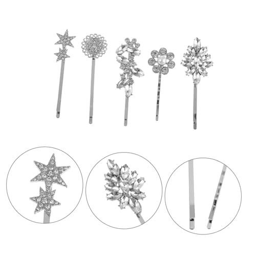 CIYODO 5 Stück Teiliges Haarklammern Filigranen Sternblumen und Funkelnden Strasssteinen Silberfarbener Haarschmuck für Damen Eleganter Haarpin für Alltag und Besondere Anlässe Modische von CIYODO