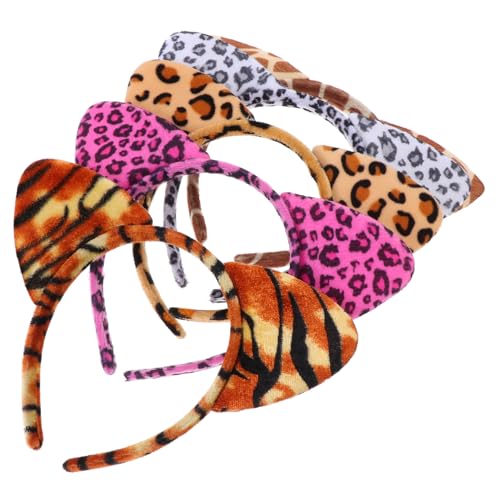 CIYODO 5 Stück Teiliges Leoparden Katzenohren Haarreif Vielseitige Tierohren Kopfschmuck für Erwachsene und Lustige Party Dekoration und Kostüm Zubehör Robust und Bequem von CIYODO