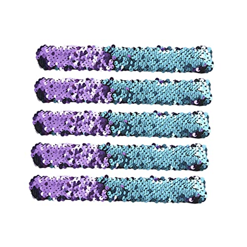 CIYODO 5 Stück Teiliges Pailletten Meerjungfrau Schnapparmband für Farblich Changierend Violett Blau Weiche Kinderarmbänder mit Einfachem Ring für Party Bühne und Kindergeburtstag von CIYODO