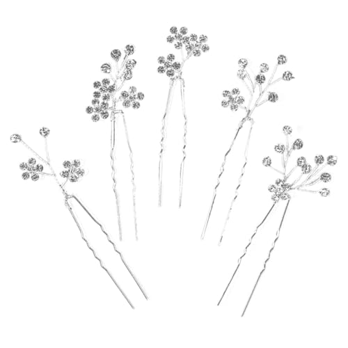 CIYODO 5 Stück U förmige Haarnadeln mit Strassblumen Stilvolle Braut Haarspangen für Hochzeit Partys Brautjungfern und Damen Silberne Haarschmuck Accessoires für Festliche Anlässe von CIYODO
