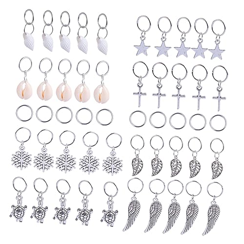 CIYODO 50 Stück Haarring Haar Schmuck Metallringe mit Stern und Blattmotiven Vielseitige Haarschmuck Zöpfe Accessoires für DIY Flechtfrisuren Silberfarbene Haarringe für Partys und von CIYODO