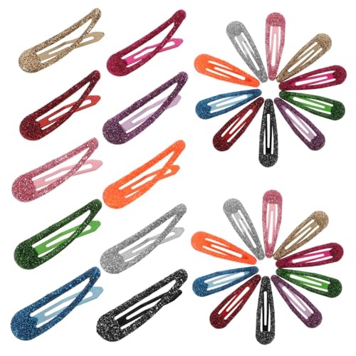 CIYODO 50 Stück Teiliges Glitzer Haarklammern Wassertröpfchen Design Bunte Haarspangen für Junge Mädchen Mädchen und Damen Rutschfeste Metall Snap Clips Vielseitig für Haartypen von CIYODO