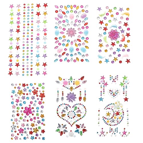 CIYODO 6 Blätter Pack Aufkleber mit Strasssteinen Selbstklebende Body Gems und Gesichtsschmuck für Kreative Designs Geeignet für Partys Karneval und Festlichkeiten von CIYODO