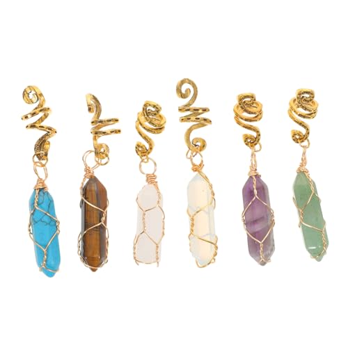 CIYODO 6 Stück Teiliges Dreadlock-Schmuckset aus Naturstein mit Vintage-Drahtwicklung geometrische Haarschmuck-Anhänger für Zöpfe und Pferdeschwanz Stilvolle Accessoires für Damen von CIYODO