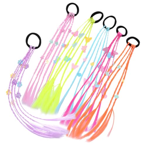 CIYODO 6 Stück Teiliges Geflochtene Haarverlängerungen für Mädchen Bunte Ponytail Extensions mit Haargummi Leichte Lange Haarteile zum Einfachen Befestigen für Alltag und Party von CIYODO