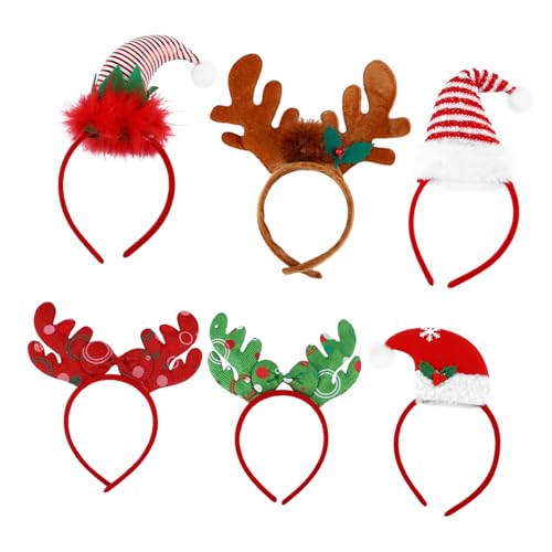 CIYODO 6 Stück Weihnachtsstirnbandkopfschnalle Weihnachtshüte Erwachsene Geweih Weihnachtsstirnbänder Weihnachtshaarband Hut Stirnband Weihnachts-Rentier-Stirnbänder Stoff (Polyester) von CIYODO
