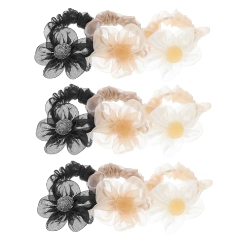 CIYODO 9 Stck Teiliges Haargummi Blumenmuster Elastische Ponytail holder Weiche Haargummis für Frauen und Mädchen Komfortabel Vielseitig als Armband Tragbar in Champagner Dunkel von CIYODO