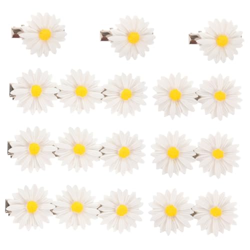 CIYODO 9 Stück Teiliges Weiße Daisy Haarklammern Blumen Haarspangen Damen Mädchen Haarschmuck Rutschfest Vielseitig Einsetzbar für Haartypen und Festlichen Look von CIYODO