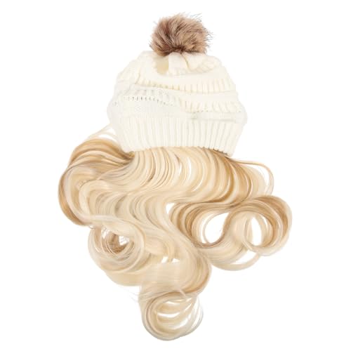 CIYODO Beanie Mütze mit Abnehmbarer Langer Welliger Perücke für Damen Weiche Strickmütze Warme Cosplay Haarkappe Natürlich Wirkendes Synthetisches Haar für Winter und Partys von CIYODO